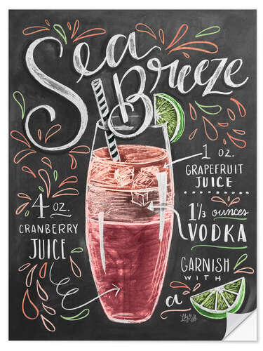 Selvklebende plakat Sea Breeze cocktail oppskrift (engelsk)