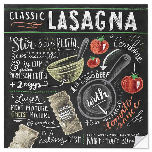 Vinilo para la pared Receta de lasaña (inglés)