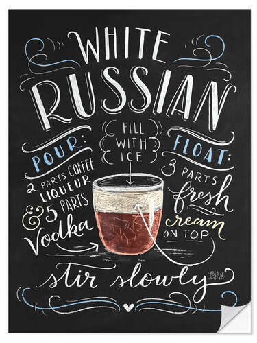 Selvklebende plakat White Russian cocktail oppskrift (engelsk)