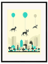 Gerahmter Kunstdruck FLOCK VON BOSTON TERRIERS