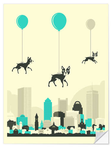 Selvklæbende plakat FLOCK OF BOSTON TERRIERS