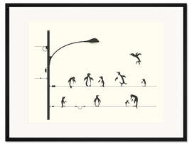 Gerahmter Kunstdruck PENGUINS ON A WIRE