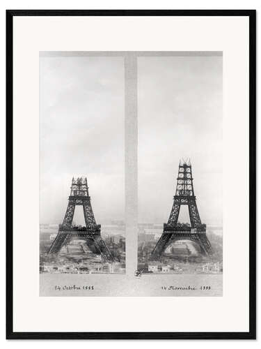 Ingelijste kunstdruk Two Views of the Construction of the Eiffel Tower I