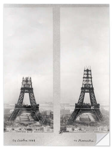 Muursticker Two Views of the Construction of the Eiffel Tower I