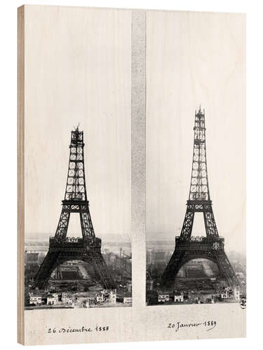 Wood print Two Views of the Construction of the Eiffel Tower II