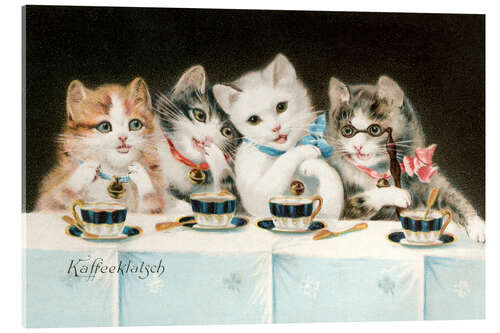 Quadro em acrílico Four Cat Girlfriends Having a Coffee Party