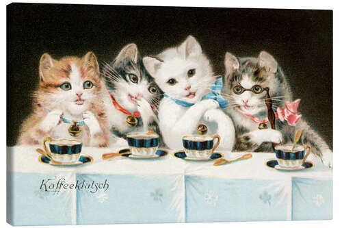 Stampa su tela Four Cat Girlfriends Having a Coffee Party