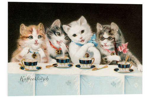 Tableau en PVC Four Cat Girlfriends Having a Coffee Party