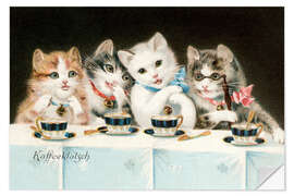 Selvklebende plakat Four Cat Girlfriends Having a Coffee Party