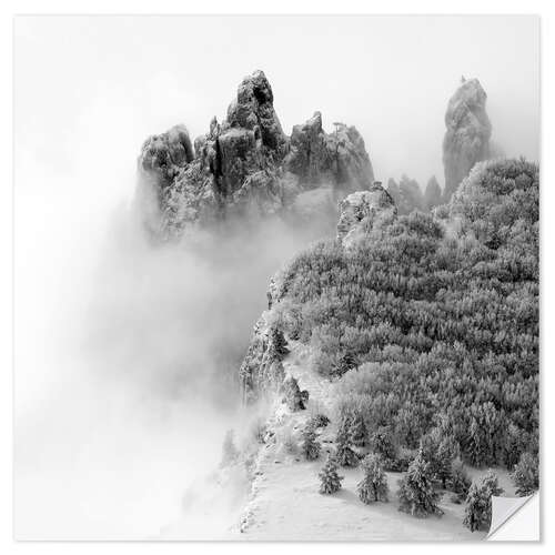 Självhäftande poster Mountains in the fog