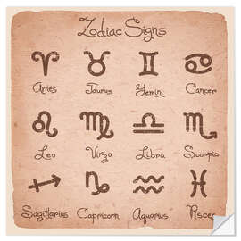 Selvklæbende plakat Zodiac signs english