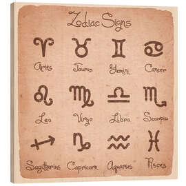 Wood print Zodiac signs english