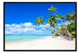 Gerahmter Kunstdruck Urlaub am Palmenstrand mit türkisblauem Meer