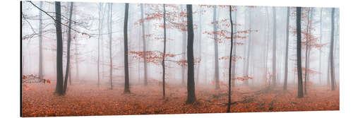 Aluminium print Autumn panorama with red autumn leaves in the forest