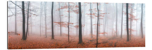 Gallery print Autumn panorama with red autumn leaves in the forest