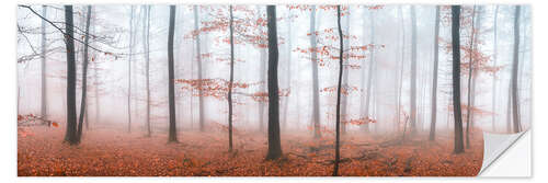 Wall sticker Autumn panorama with red autumn leaves in the forest