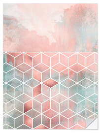 Sticker mural Cubes roses et nuages