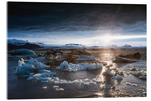 Acrylic print Midnight sun at Jokulsarlon lagoon, Iceland