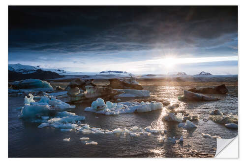 Vinilo para la pared Midnight sun at Jokulsarlon lagoon, Iceland