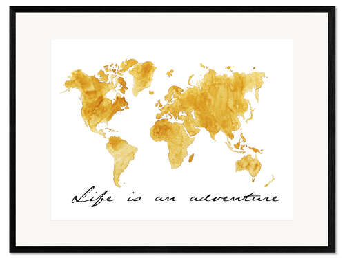 Innrammet kunsttrykk Verdenskart - Life is an adventure