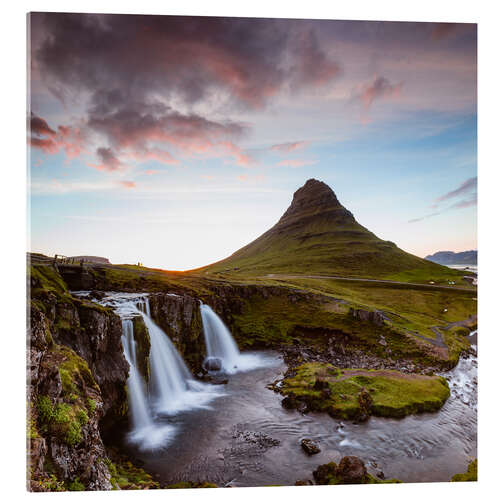 Quadro em acrílico Midnight sunset over Kirkjufell, Iceland