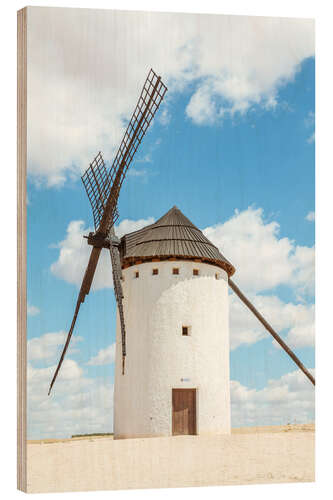 Tableau en bois White windmill, Consuegra, Spain