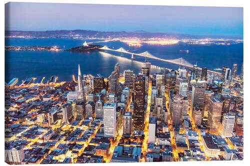 Canvas print San Francisco and Bay bridge at night