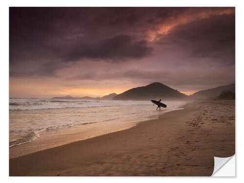 Selvklebende plakat Surfer at sunset on Brazilian beach