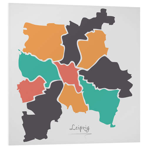 Foam board print Leipzig city map modern abstract with round shapes