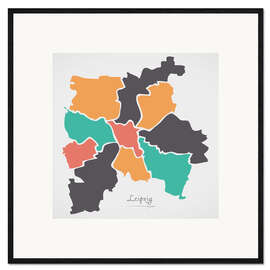 Framed art print Leipzig city map modern abstract with round shapes