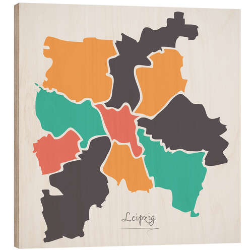 Stampa su legno Leipzig city map modern abstract with round shapes