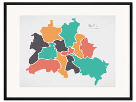 Gerahmter Kunstdruck Berlin Stadt Landkarte modern abstrakt mit runden Formen