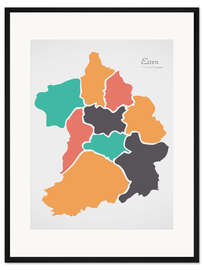 Gerahmter Kunstdruck Essen Stadt Landkarte modern abstrakt mit runden Formen