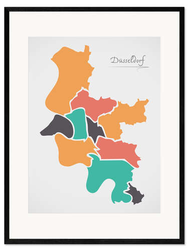 Kunsttryk i ramme Dusseldorf city map modern abstract with round shapes