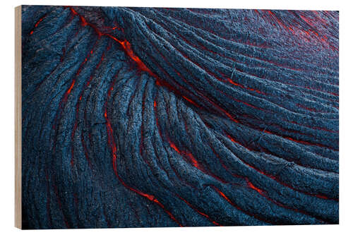 Wood print Glowing Lava Flow on Big Island, Hawaii