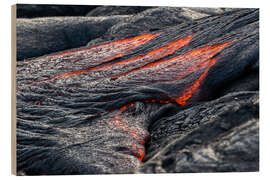 Tableau en bois Hot flowing Lava on Big Island, Hawaii