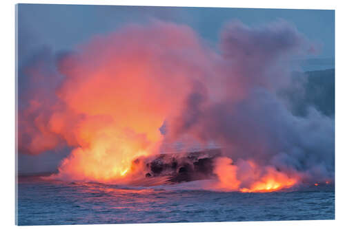 Tableau en verre acrylique Lava Flowing into the Pacific Ocean on Big Island, Hawaii