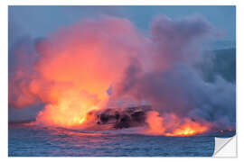 Sticker mural Lava Flowing into the Pacific Ocean on Big Island, Hawaii