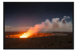 Gerahmter Kunstdruck Aktiver Kilauea Vulkan unter Sternenhimmel, Big Island, Hawaii