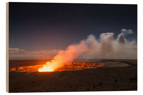 Holzbild Aktiver Kilauea Vulkan unter Sternenhimmel, Big Island, Hawaii