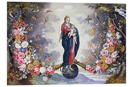 Foam board print The Virgin and Child surrounded by a garland