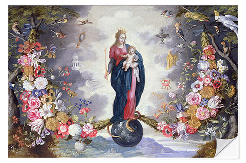 Naklejka na ścianę The Virgin and Child surrounded by a garland