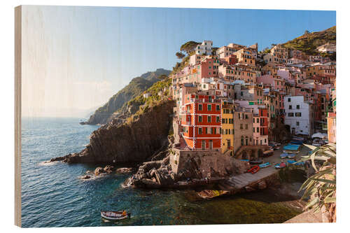 Holzbild Riomaggiore Sonnenuntergang, Cinque Terre, Italien