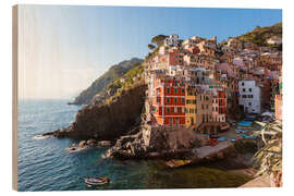 Holzbild Riomaggiore Sonnenuntergang, Cinque Terre, Italien