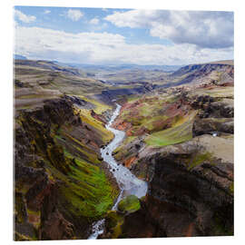 Acrylic print Aerial view of river and canyon, Iceland