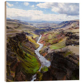 Obraz na drewnie Aerial view of river and canyon, Iceland