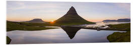 Acrylglasbild Mitternachtssonne am Kirkjufell Berg, Island