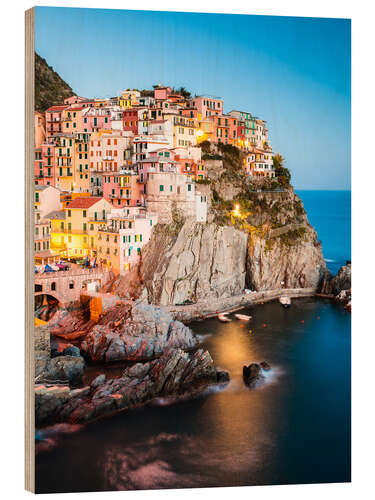 Holzbild Manarola am Abend, Cinque Terre, Italien