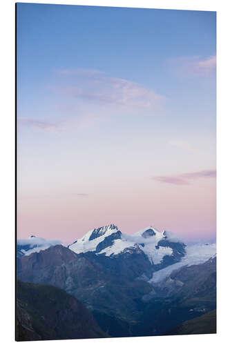 Alubild Panorama mit Rimpfischorn und Strahlhorn nach Sonnenuntergang Blick Schönbiel SAC Berghütte, Zermat