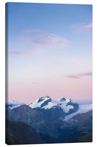 Canvastavla Panorama with Rimpfischorn and Strahlhorn after sunset  View from Schönbiel SAC mountain hut, Zermat